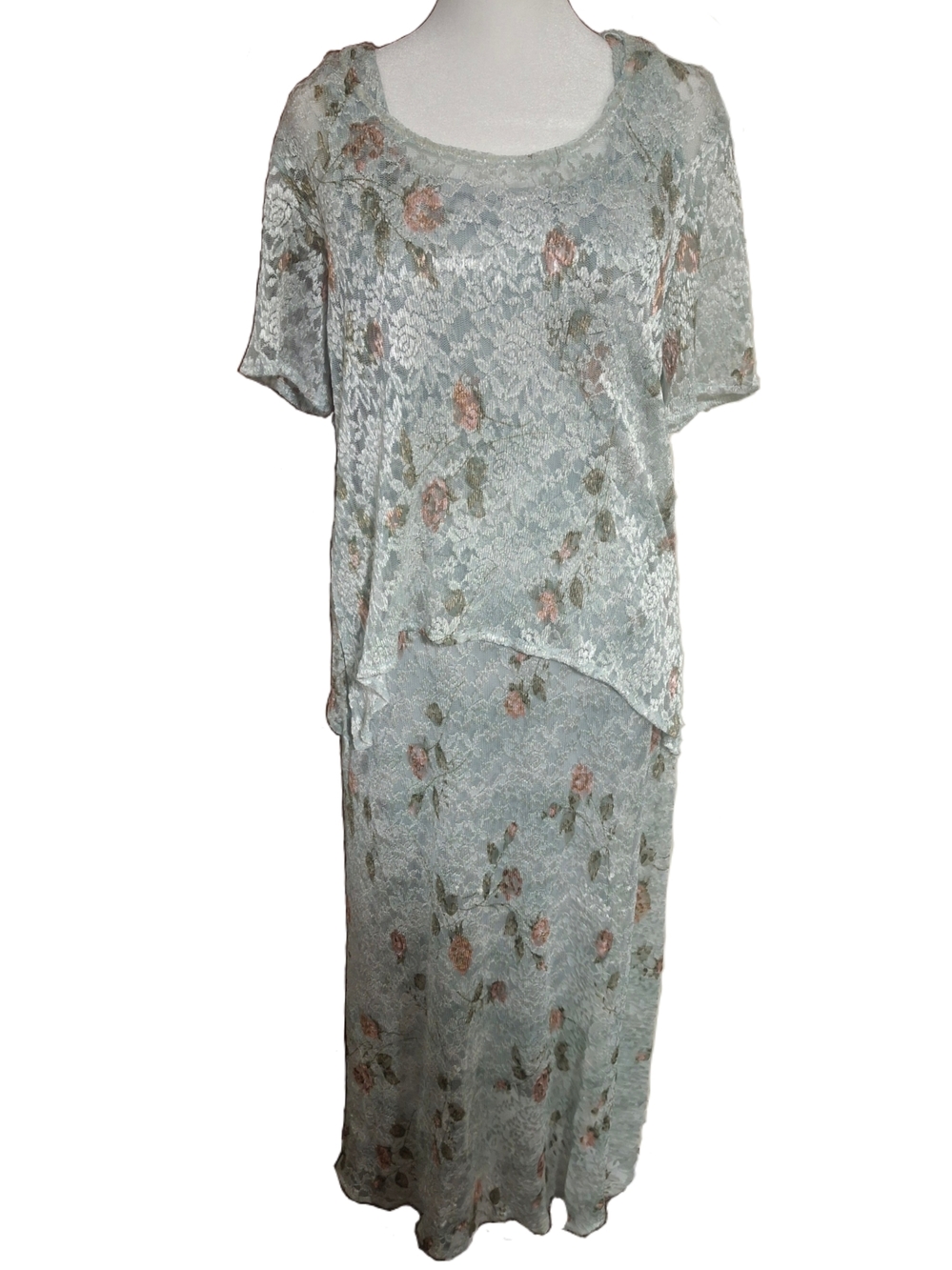 Light Mint Lace Floral Two-Piece Dress Set